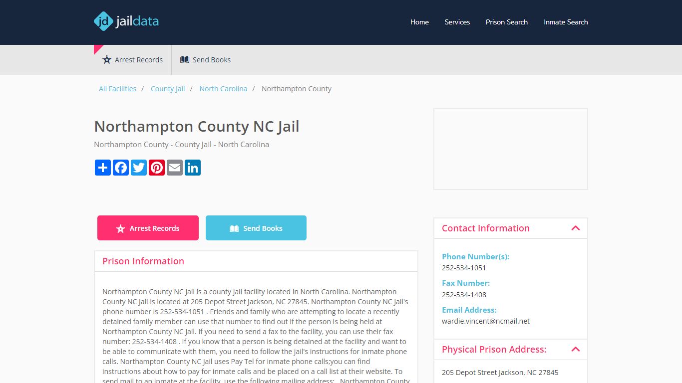 Northampton County NC Jail Inmate Search and Prisoner Info - Jackson, NC